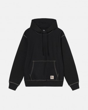 Stüssy Contrast Stitch Label Hoodie Noir | JL9158273