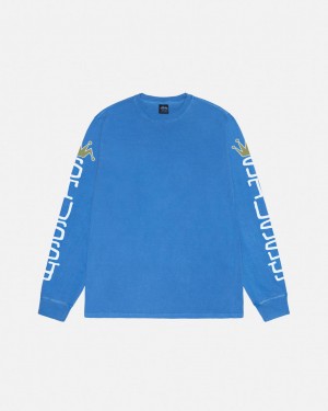Stüssy Jumbo Ls Tee Pigment Dyed Bleu | KG1980645