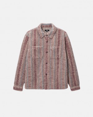Stüssy Rayé Sherpa Shirt Berry | ZC3014289