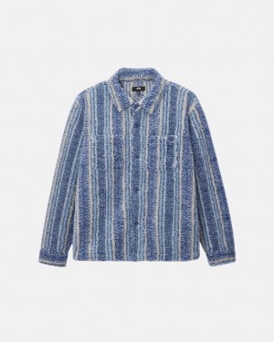 Stüssy Rayé Sherpa Shirt Indigo | QP5092876