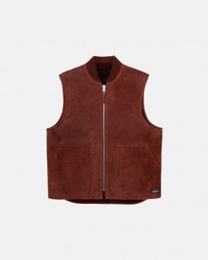 Stüssy Reversible Shearling Workgear Vest Bordeaux | YC4236091