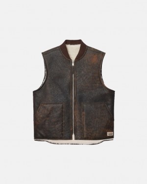 Stüssy Reversible Shearling Workgear Vest Marron | QR1487593