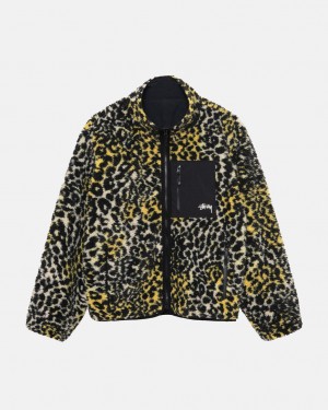 Stüssy Sherpa Reversible Jacket Jaune Leopard | EX7051394