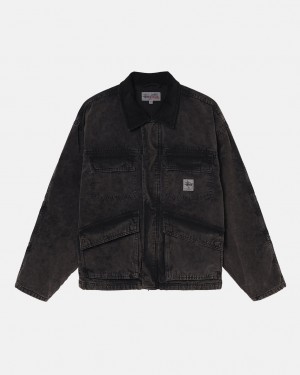 Stüssy Shop Jacket Washed Tela Noir | ZH0852439