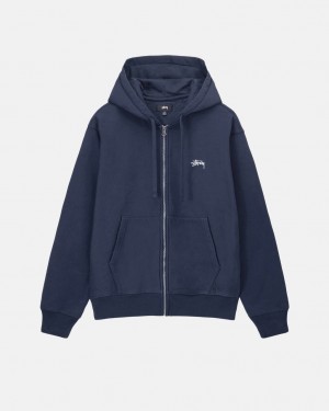 Stüssy Stock Logo Zip Hoodie Bleu Marine | UV2378914