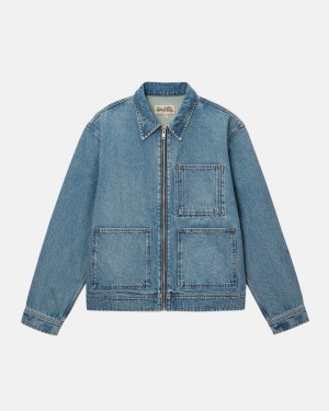 Stüssy Zip Travail Jacket Denim Bleu | ET3261987